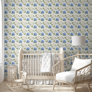 Elegantes Muster mit blauen Hortensienblüten Tapete