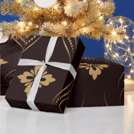 Elegantes Muster mit goldenen Blumenmotiven Geschenkpapier
