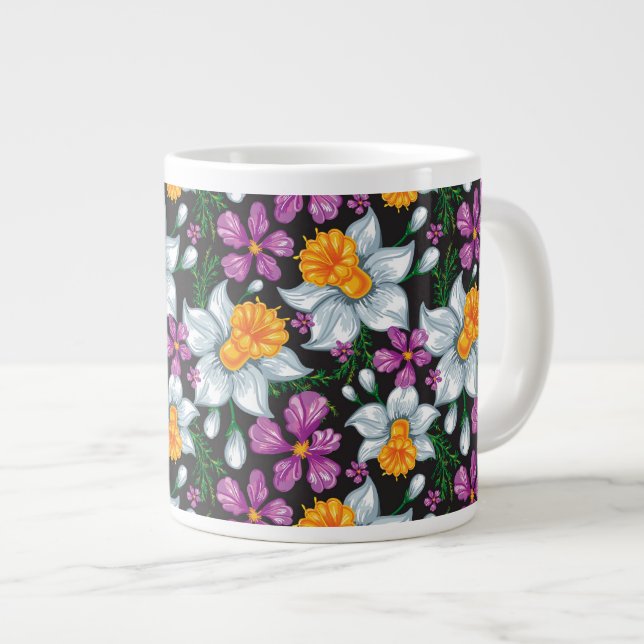 Elegantes Muster mit Narzissen Blume 2 Jumbo-Tasse (Vorderseite Rechts)