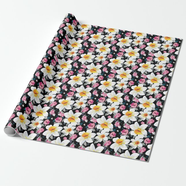Elegantes Muster mit narzissenartigen Blume Geschenkpapier (Ungerollt)
