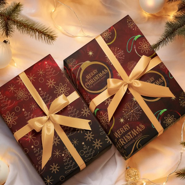 Elegantes Muster RED GOLD Frohe Weihnachten Geschenkpapier Set (Elegant Pattern RED GOLD Merry Christmas Wrapping Paper Sheets)