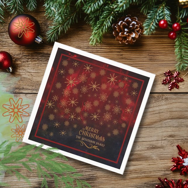 Elegantes Muster RED GOLD Frohe Weihnachten Serviette (Elegant Pattern RED GOLD Merry Christmas Napkins)