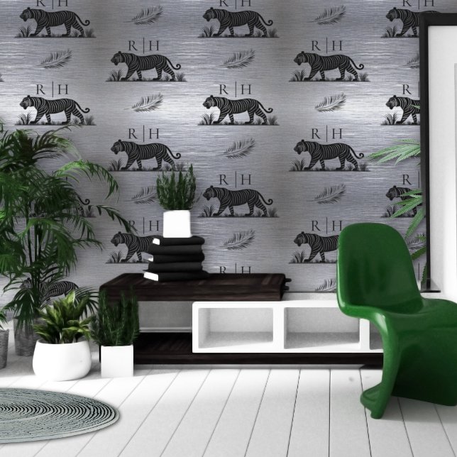 Elegantes Muster Silver Black Monogram Tapete (Von Creator hochgeladen)