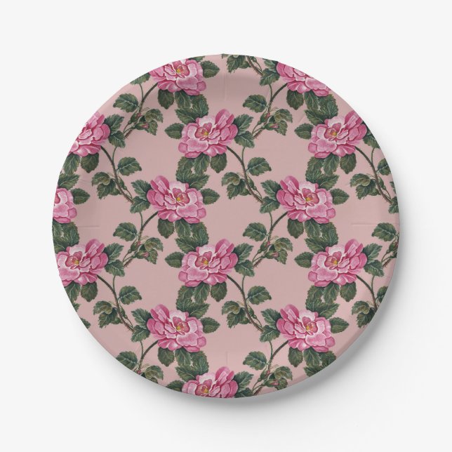 Elegantes Muster Vintag rosa Blume Pappteller (Vorderseite)
