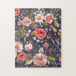Elegantes Muster Vintager dunkler botanischer Wild Puzzle
