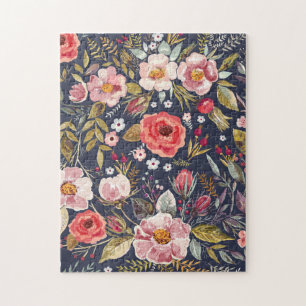 Elegantes Muster Vintager dunkler botanischer Wild Puzzle
