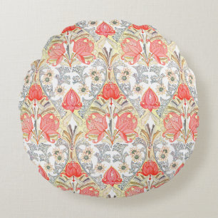 Elegantes Muster Vintager Korallenroter Blume Rundes Kissen