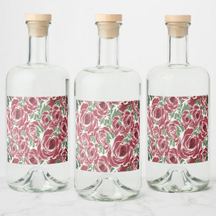 Elegantes Muster Vintager Rose - Rot und Grün Alkoholflaschenetikett