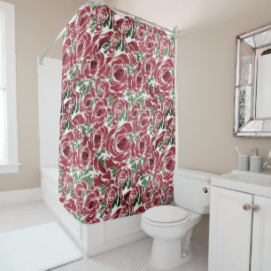 Elegantes Muster Vintager Rose - Rot und Grün Duschvorhang
