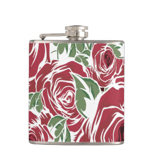 Elegantes Muster Vintager Rose - Rot und Grün Flachmann