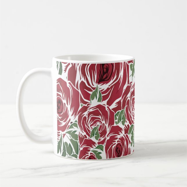 Elegantes Muster Vintager Rose - Rot und Grün Kaffeetasse (Links)