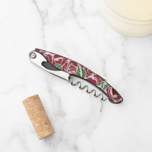 Elegantes Muster Vintager Rose - Rot und Grün Kellnermesser