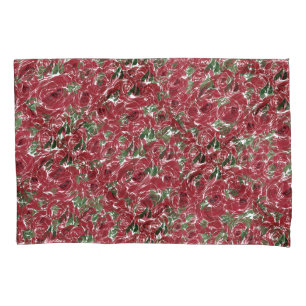 Elegantes Muster Vintager Rose - Rot und Grün Kissenbezug