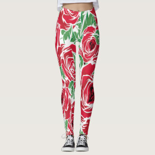 Elegantes Muster Vintager Rose - Rot und Grün Leggings