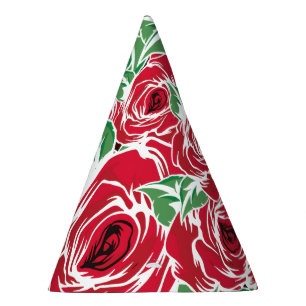 Elegantes Muster Vintager Rose - Rot und Grün Partyhütchen
