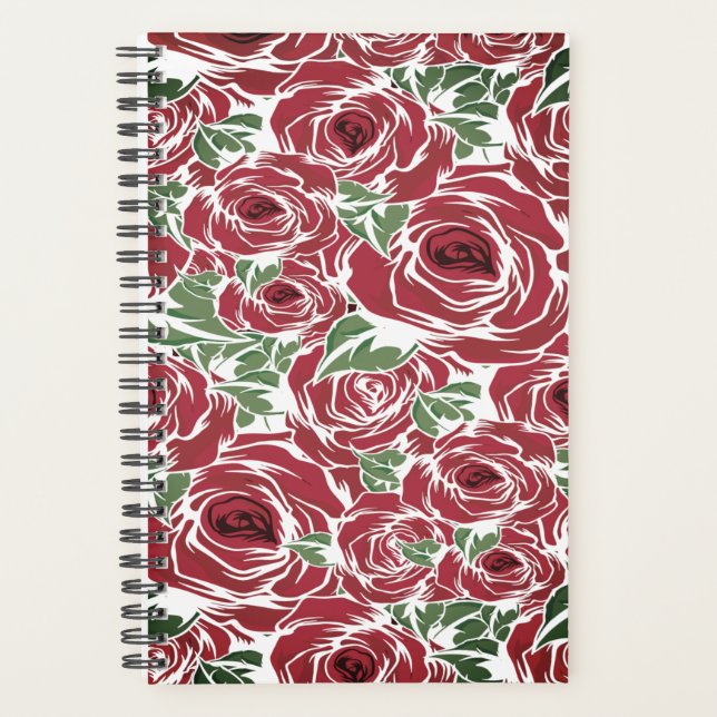 Elegantes Muster Vintager Rose - Rot und Grün Planer (Vorderseite)