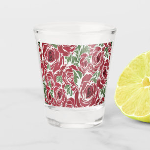 Elegantes Muster Vintager Rose - Rot und Grün Schnapsglas