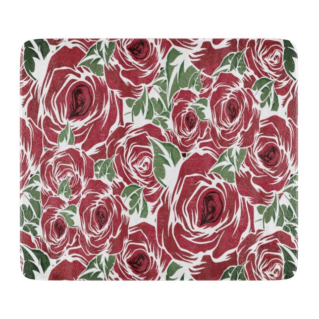 Elegantes Muster Vintager Rose - Rot und Grün Schneidebrett (Vorderseite)