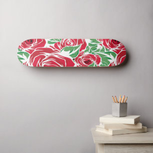 Elegantes Muster Vintager Rose - Rot und Grün Skateboard