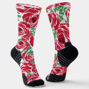 Elegantes Muster Vintager Rose - Rot und Grün Socken