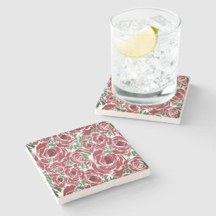 Elegantes Muster Vintager Rose - Rot und Grün Steinuntersetzer