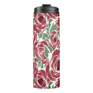 Elegantes Muster Vintager Rose - Rot und Grün Thermosbecher