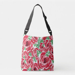 Elegantes Muster Vintager Rose - Rot und Grün Tragetaschen Mit Langen Trägern