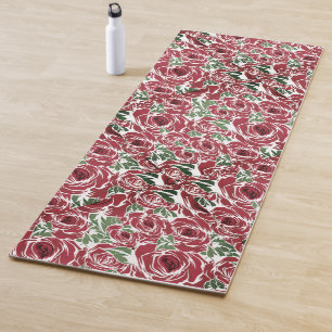 Elegantes Muster Vintager Rose - Rot und Grün Yogamatte