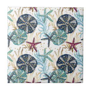 Elegantes Muster von Blauen und goldenen Ozeanen Fliese