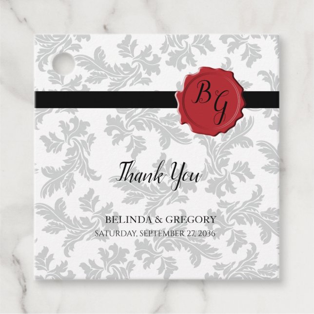 Elegantes Muster & Wax Siegel Hochzeitsgeschenk Geschenkanhänger (Vorderseite)