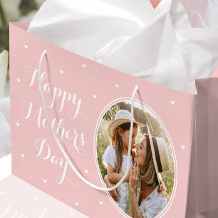 Elegantes Muttertag Personalisiertes Foto Rosa Große Geschenktüte
