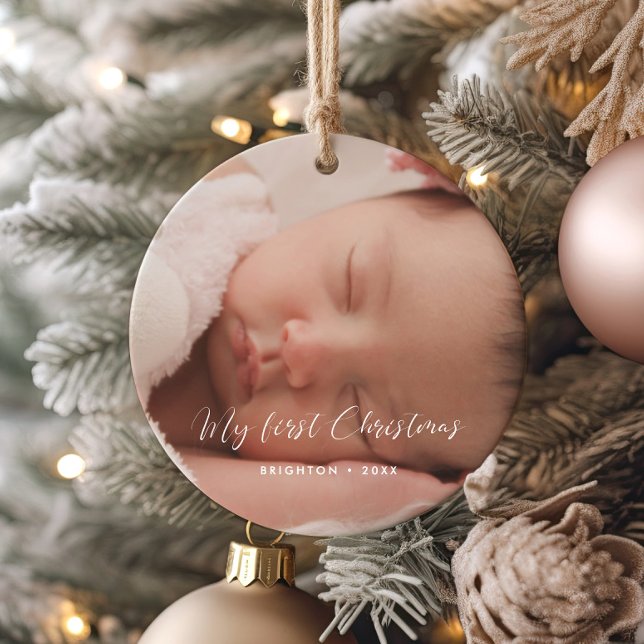 Elegantes My First Christmas Baby Foto Keramik Ornament (Von Creator hochgeladen)