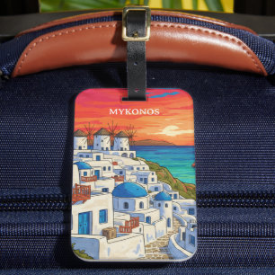 Elegantes Mykonos Griechenland Windmühlen Vintage Gepäckanhänger