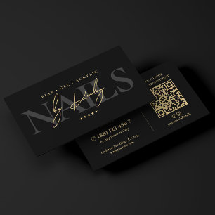 Elegantes Nagelstudio mit schwarzer Faux-Gold-Sign Visitenkarte