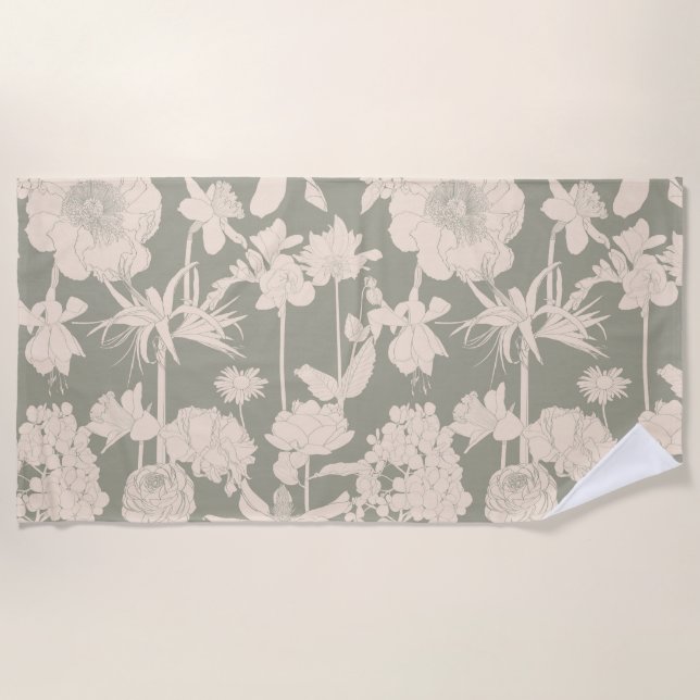 Elegantes, nahtloses Muster mit Blume. Strandtuch (Vorderseite)