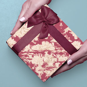 Elegantes nahtloses rotes Vintage-Toile-de-Jouy-Mu Geschenkpapier