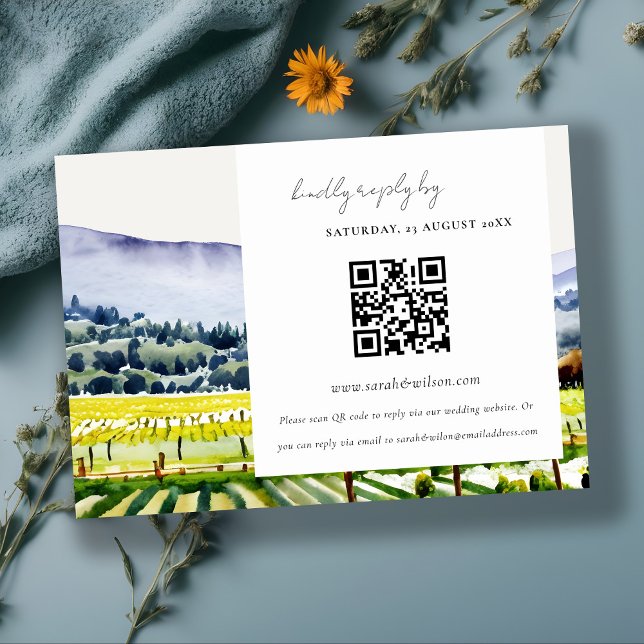 Elegantes Napa Valley Vineyard Wedding QR Code UAW Begleitkarte (Von Creator hochgeladen)