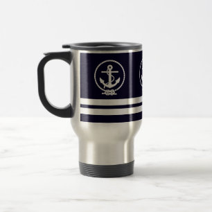 Elegantes Nautical Anker- und Stripmuster Reisebecher