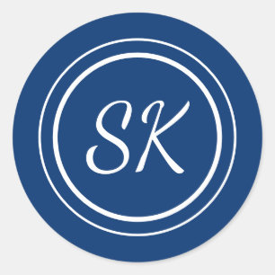 Elegantes Navy-Beruflich-Monogramm-Geschäft Runder Aufkleber