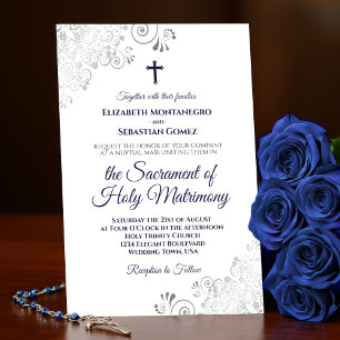 Elegantes Navy Blau auf weißer, moderner katholisc Einladung