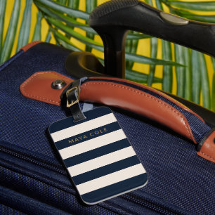 Elegantes Navy Blau & Creme Streifen Personalized Gepäckanhänger
