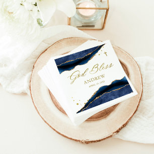 Elegantes Navy-Blau-Geode mit Goldkreuz   Taufe Serviette