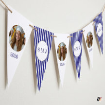 Elegantes Navy Blau gestreiftes Monogramm & indivi