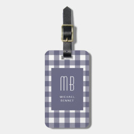 Elegantes Navy Blau Gingham Monogramm Gepäckanhänger