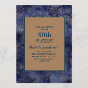 Elegantes Navy Blau Gold 80. Geburtstag Einladung