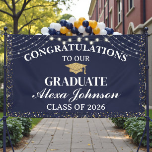 Elegantes Navy Blau Gold Abschluss 2026 Banner