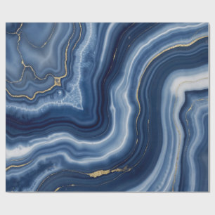 Elegantes Navy Blau Gold abstraktes Flüssig-Marmor Geschenkpapier