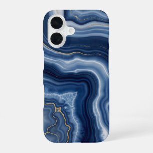 Elegantes Navy Blau Gold abstraktes Flüssig-Marmor iPhone 16 Hülle