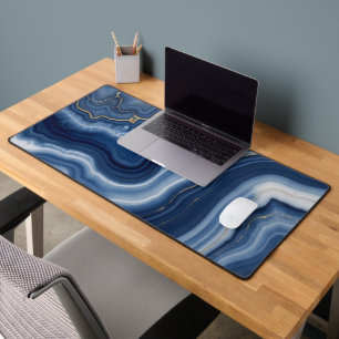 Elegantes Navy Blau Gold abstraktes Flüssig-Marmor Schreibtischunterlage
