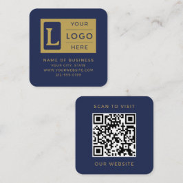 Elegantes Navy Blau Gold QR-Code Benutzerdefiniert Quadratische Visitenkarte
